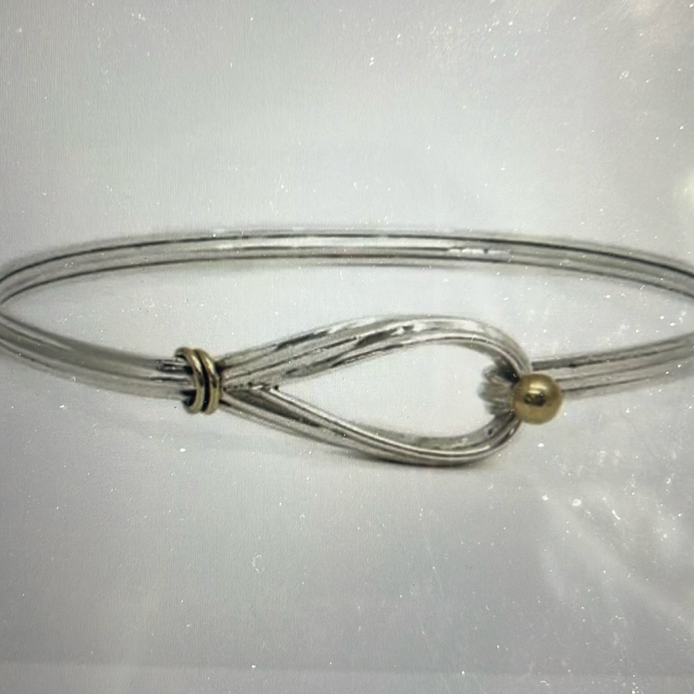 Tiffany & Co Hook Ribbon Knot Bangle Bracelet Sterling Silver & 18k Gold